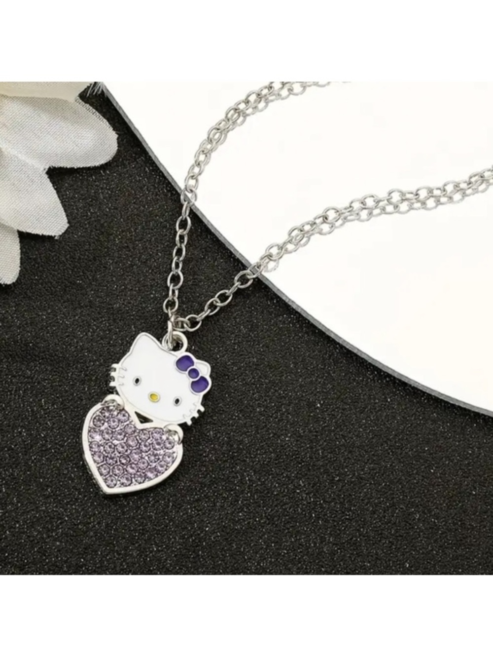 Hello Kitty Silver Necklace with Purple Heart and Bow
